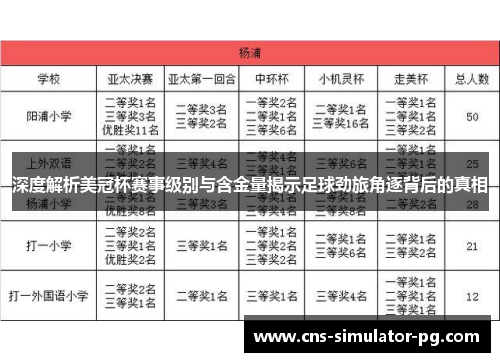 深度解析美冠杯赛事级别与含金量揭示足球劲旅角逐背后的真相 深度解析美冠杯赛事级别与含金量揭示足球劲旅角逐背后的真相